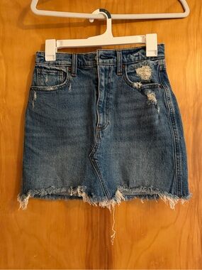Distressed Blue Denim Mini Skirt